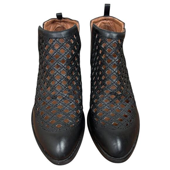 Jeffrey Campbell Taggart Open Weave Ankle Booties Black Leather Boots Size 9 - Picture 9 of 13
